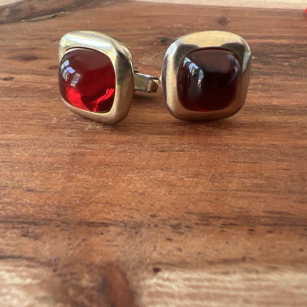 Vintage Cufflinks Jewelry Gold Tone And Red